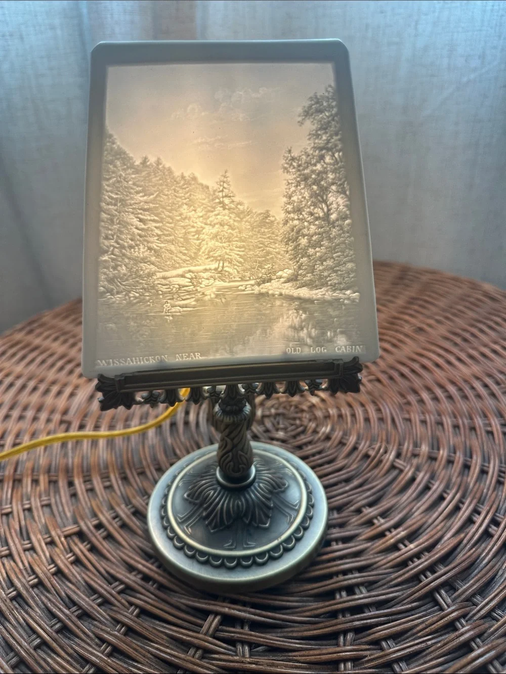 Antique German PPM Lithophane Lamp Panel 102 Wissahickon Old Log Cabin Victorian